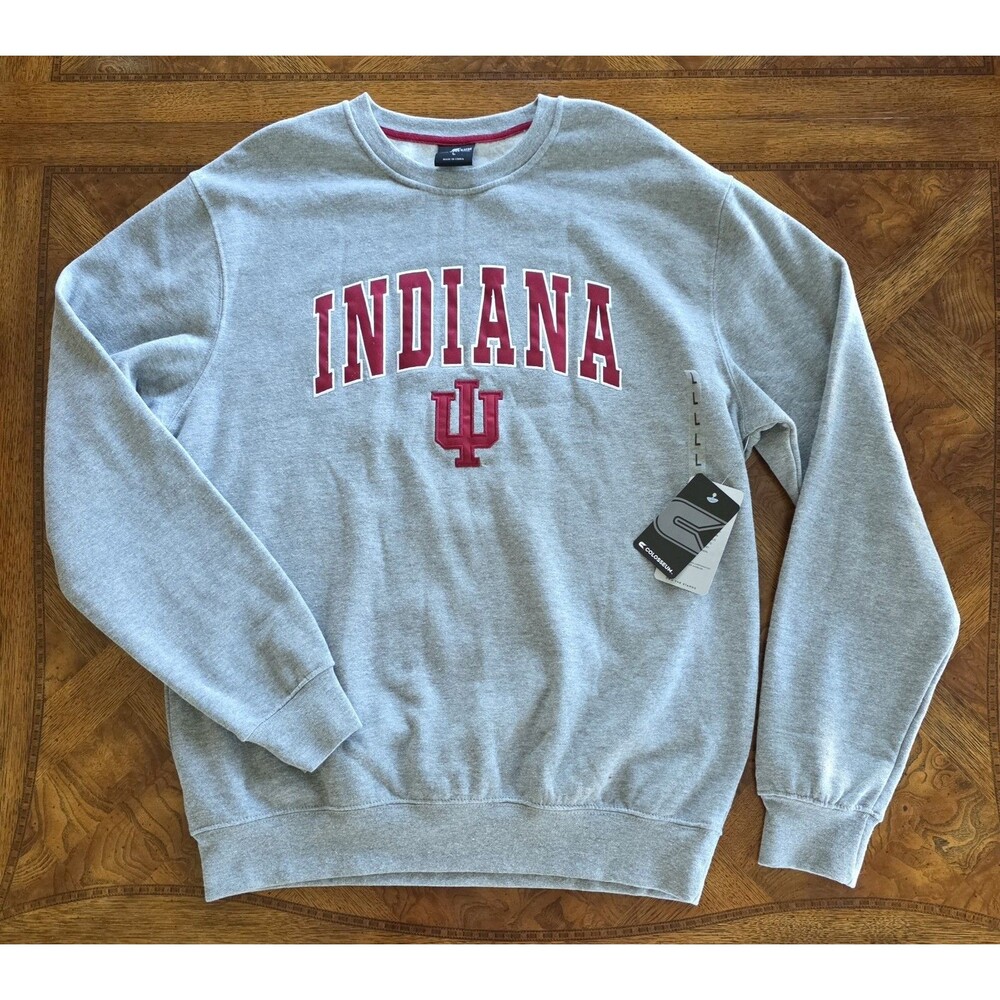 Mens Colosseum Gray IU Indiana University Team Arch & Logo Pullover Sweatshirt L